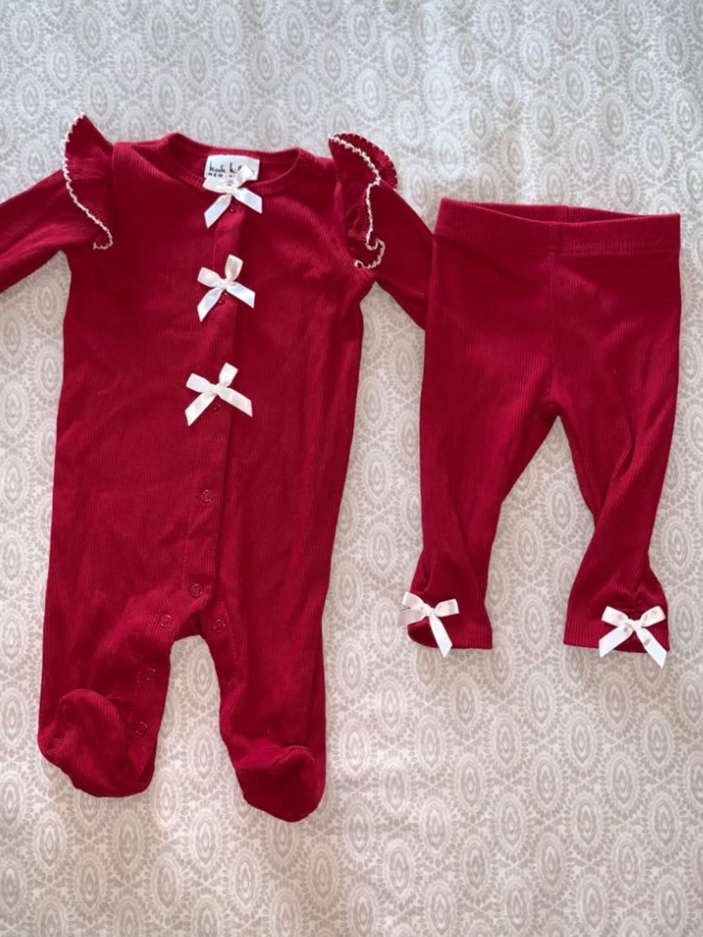 Nicole Miller Red Baby Footie and Legging Set with White Bows